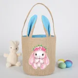 Easter Bunny Ears Canvas Bag Happy Easter Happy Easter Bunny Flower Round Bottom Handbag