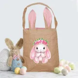 Easter Bunny Ears Canvas Bag Happy Easter Happy Easter Bunny Flower Square Bottom Handbag