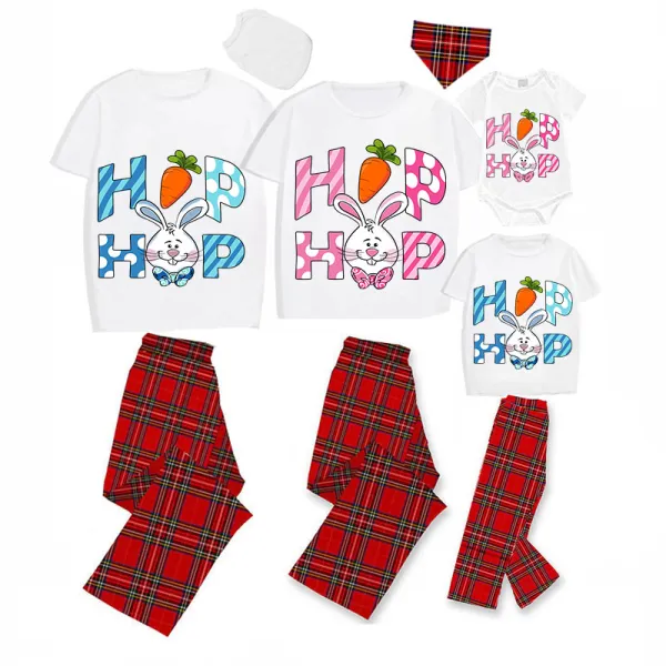 Matching Easter Family Pajamas Happy Easter Hop Bunny Gray Pajamas Set