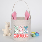Easter Bunny Ears Canvas Bag Happy Easter Happy Easter Plaids Bunny Round Bottom Handbag