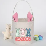 Easter Bunny Ears Canvas Bag Happy Easter Happy Easter Plaids Bunny Round Bottom Handbag