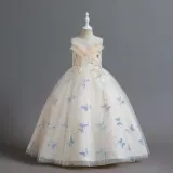 Toddler Girls Sleeveless Sequin Butterfly Embroidery Formal Maxi Puffy Dress