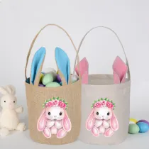 Easter Bunny Ears Canvas Bag Happy Easter Happy Easter Bunny Flower Round Bottom Handbag