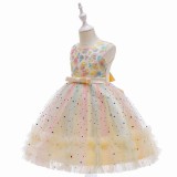 Toddler Girls Sleeveless Heart Embroidery Bowknot Belt Formal Midi Sequin Dress