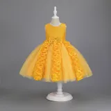 Toddler Girls Sleeveless Flower Rolls Embroidery Bowknot Belt Formal Maxi Puffy Dress