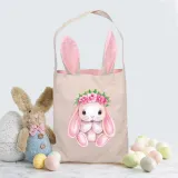 Easter Bunny Ears Canvas Bag Happy Easter Happy Easter Bunny Flower Square Bottom Handbag