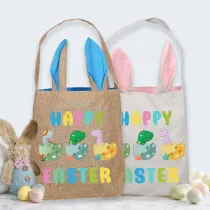 Easter Bunny Ears Canvas Bag Happy Easter Happy Easter Dinosaur Eggs Square Bottom Handbag
