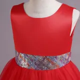 Toddler Girls Sleeveless Glittering Belt Cake Dress Formal Midi Dress