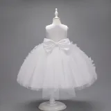 Toddler Girls Sleeveless Butterfly Embroidery Boeknot Belt Formal Maxi Puffy Dress