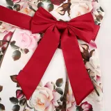 Toddler Girls Flying Sleeve Retro Flower Bowknot Belt Formal Maxi Dress