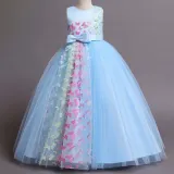 Toddler Girls Sleeveless Butterfly Embroidery Bowknot Belt Formal Gowns Maxi Dress