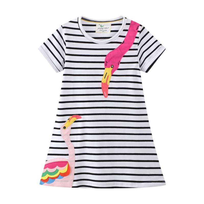 Toddler Girls Short Sleeve Striped Cartoon Animals Crane Prints A-line Casual Dress
