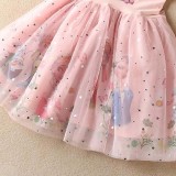 Toddler Girls Short Sleeve Princess Mesh Sequin Flower Prints Tutu Dress