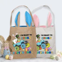 Easter Bunny Ears Canvas Bag Happy Easter Happy Easter Im Ready To Crush Easter Eggs Dinosaur Car Square Bottom Handbag