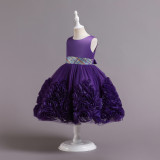 Toddler Girls Sleeveless Glittering Belt Cake Dress Formal Midi Dress