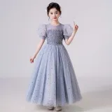 Toddler Girls Puffy Mesh Sleeve Glittering Formal Gowns Dress
