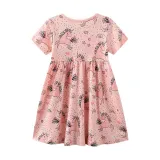 Toddler Girls Short Sleeve Pink Cartoon Rainbow Unicorn Prints A-line Casual Dress