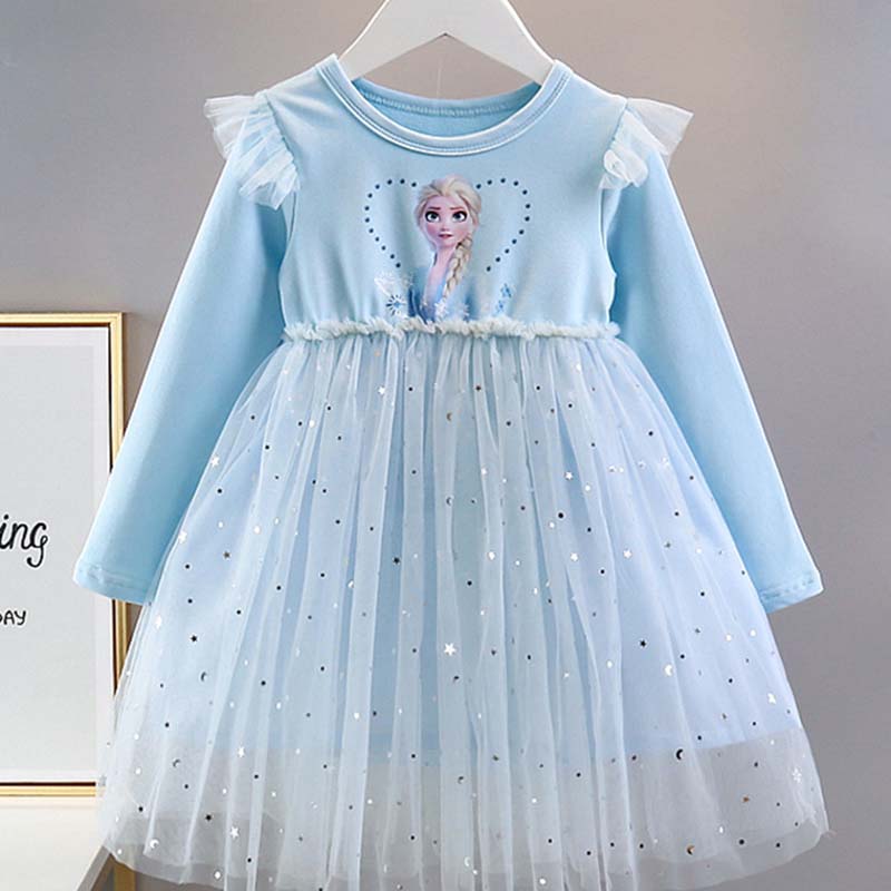 Toddler Girls Long Sleeve Heart Princess Mesh Sequin Tutu Dress