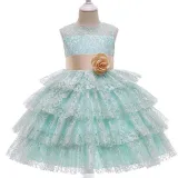 Toddler Girls Sleeveless Flower Belt Lace Hollow Out Formal Midi Dress