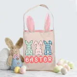 Easter Bunny Ears Canvas Bag Happy Easter Happy Easter Plaids Bunny Square Bottom Handbag
