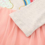 Toddler Girls Long Sleeve Rainbow Prints A-line Casual Mesh Dress