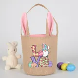 Easter Bunny Ears Canvas Bag Happy Easter Happy Easter Love Round Bottom Handbag