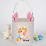 Easter Bunny Ears Canvas Bag Happy Easter Happy Easter Egg Bunny Round Bottom Handbag