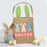 Easter Bunny Ears Canvas Bag Happy Easter Happy Easter Plaids Bunny Square Bottom Handbag