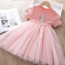 Toddler Girls Short Sleeve Knitting Mesh Sequin Snowflakes Tutu Princess Dress