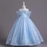 Toddler Girls Sleeveless Sequin Stars Formal Maxi Puffy Dress
