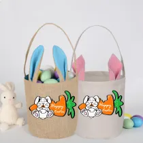 Easter Bunny Ears Canvas Bag Happy Easter Bunny Carrot Round Bottom Handbag