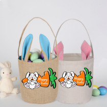 Easter Bunny Ears Canvas Bag Happy Easter Bunny Carrot Round Bottom Handbag