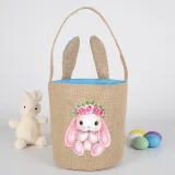 Easter Bunny Ears Canvas Bag Happy Easter Happy Easter Bunny Flower Round Bottom Handbag