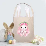 Easter Bunny Ears Canvas Bag Happy Easter Happy Easter Bunny Flower Square Bottom Handbag