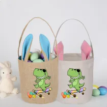 Easter Bunny Ears Canvas Bag Happy Easter Happy Easter Dinosaur Egg Skateboarding Round Bottom Handbag