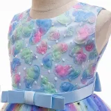 Toddler Girls Sleeveless Heart Embroidery Bowknot Belt Formal Midi Sequin Dress