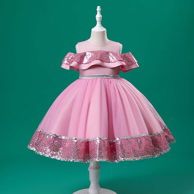 Toddler Girls Sleeveless Sequin Bowknot Belt Formal Maxi Puffy Dress