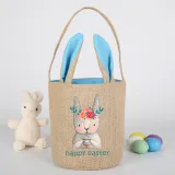 Easter Bunny Ears Canvas Bag Happy Easter Happy Easter Flower Bunny Egg Round Bottom Handbag