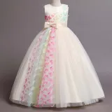 Toddler Girls Sleeveless Butterfly Embroidery Bowknot Belt Formal Gowns Maxi Dress