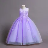 Toddler Girls Sleeveless Flower Embroidery Sequin Formal Puffy Maxi Dress
