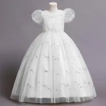 Toddler Girls Puffy Sleeve Sequin Formal Puffy Midi Dress