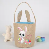 Easter Bunny Ears Canvas Bag Happy Easter Happy Easter Bunny Eggs Round Bottom Handbag