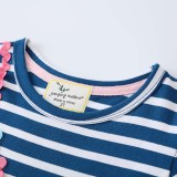 Toddler Girls Long Sleeve Cartoon Unicorns Bag Embroidery A-line Casual Stripes Dress
