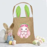 Easter Bunny Ears Canvas Bag Happy Easter Happy Easter Bunny Flower Square Bottom Handbag