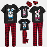 Matching Easter Family Pajamas Happy Easter Bunny Tie Black Pajamas Set