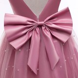 Toddler Girls Flying Sleeve Bowknot Belt Sequin Backless Formal Puffy Maxi Dress