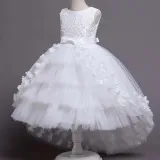 Toddler Girls Sleeveless Pearls Embroidery Butterfly Bowknot Belt Formal Maxi Fishtail Dress