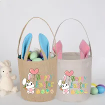 Easter Bunny Ears Canvas Bag Happy Easter Happy Easter Bunny Round Bottom Handbag