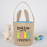 Easter Bunny Ears Canvas Bag Happy Easter Happy Easter Chillin With My Peeps Round Bottom Handbag