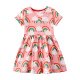 Toddler Girls Short Sleeve Rainbow Clouds Prints A-line Casual Dress